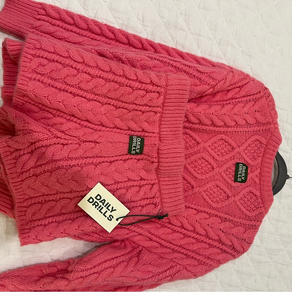 Daily Drills Pink Cable Knit Sweater and shorts